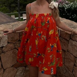 Damson Madder Vibrant Red Sundress with cocktail print